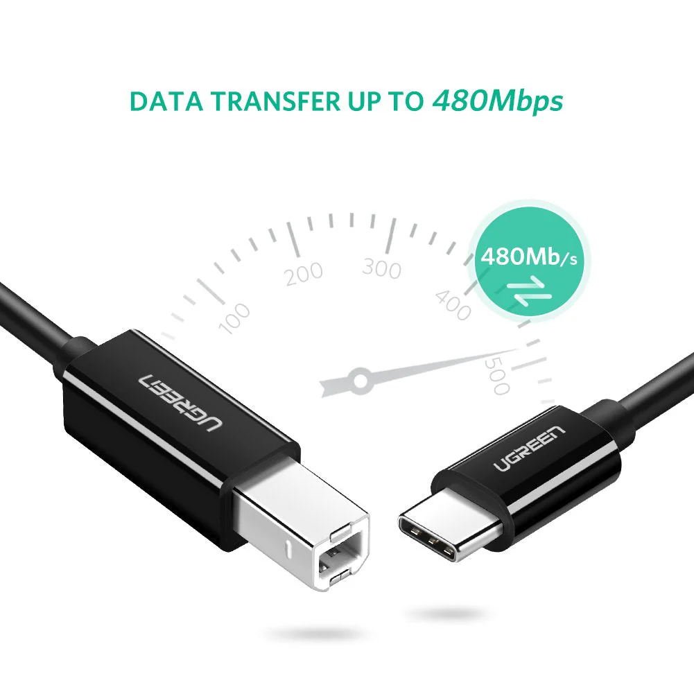 UGREEN US241 USB-C Male to USB-B 2.0 Male Printer Cable ABS Plastic Case 1m (Black)-80811 - Image 4