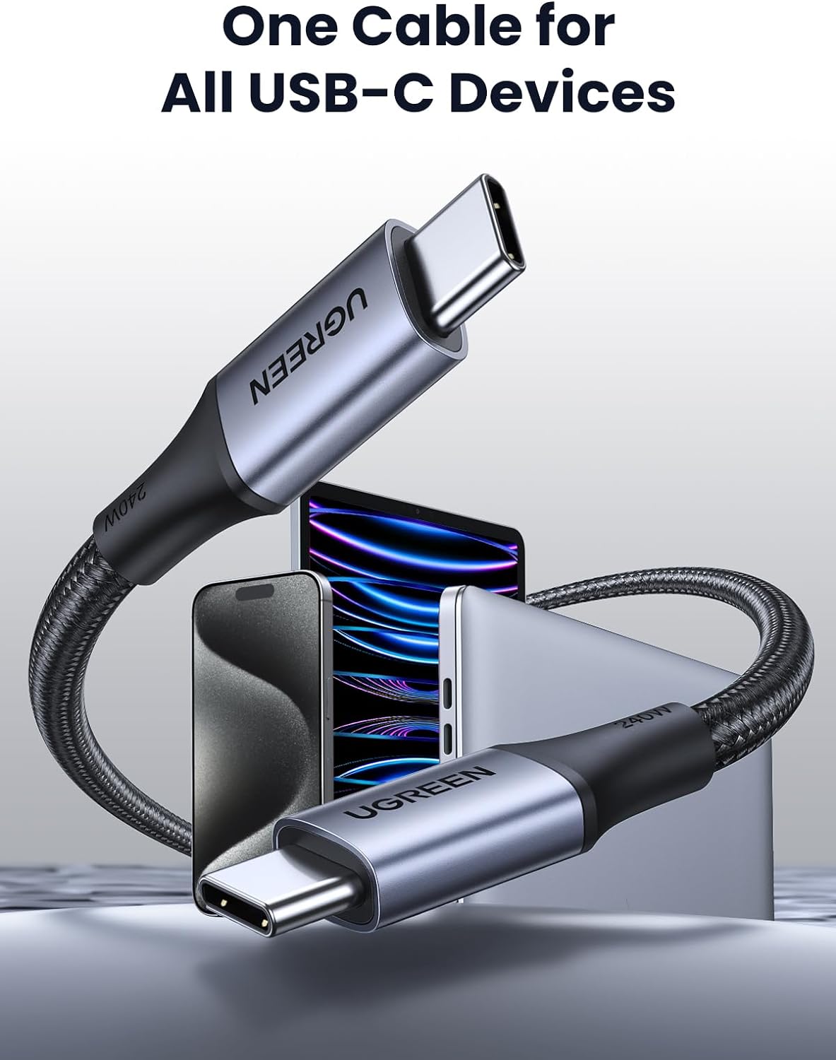 UGREEN US535 USB-C to USB-C PD Fast Charging Cable 5A Max Space Gray 1m-15311 - Image 4