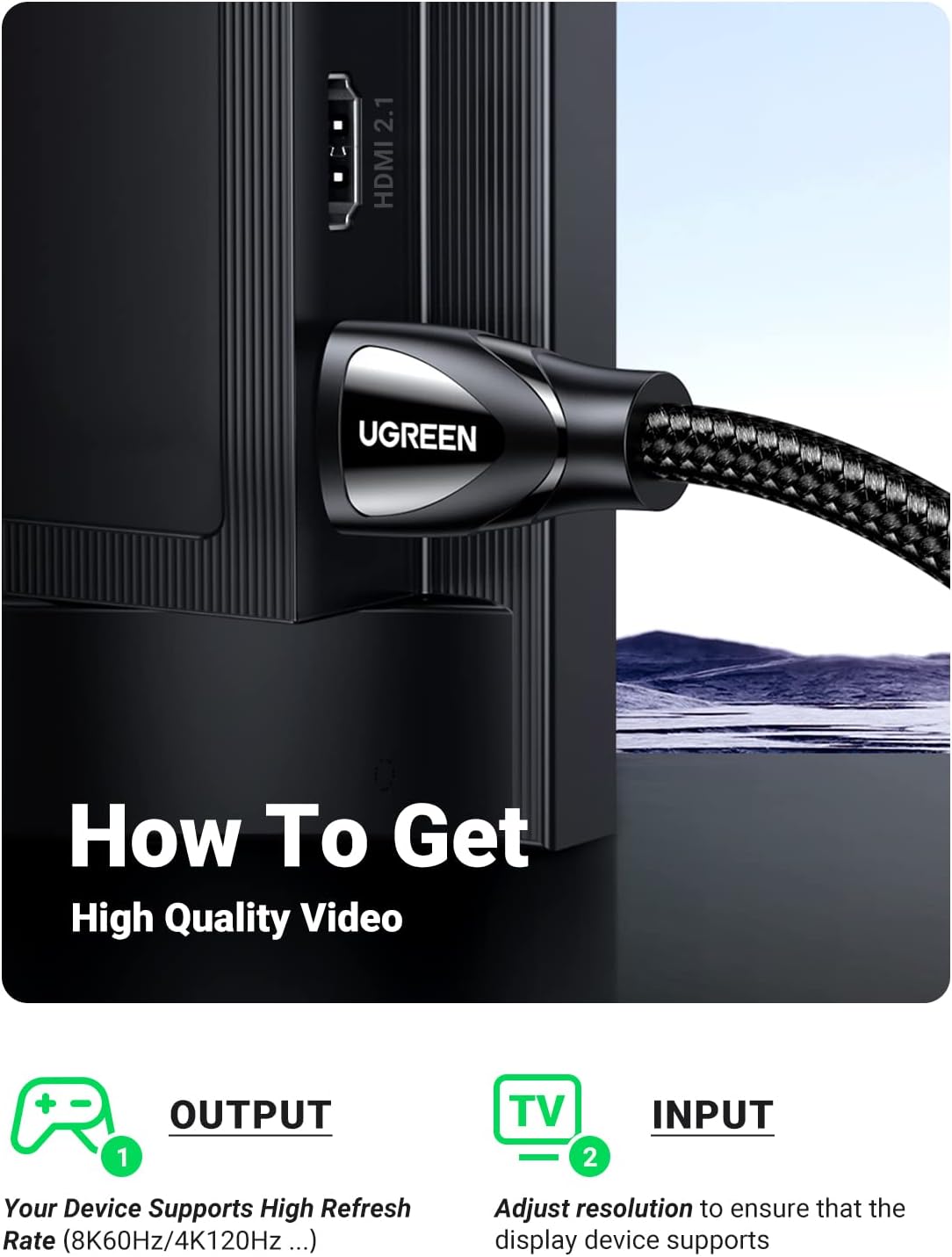 UGREEN HD140 HDMI 8K Cable Male to Male Braided Black 1m-80401 - Image 9
