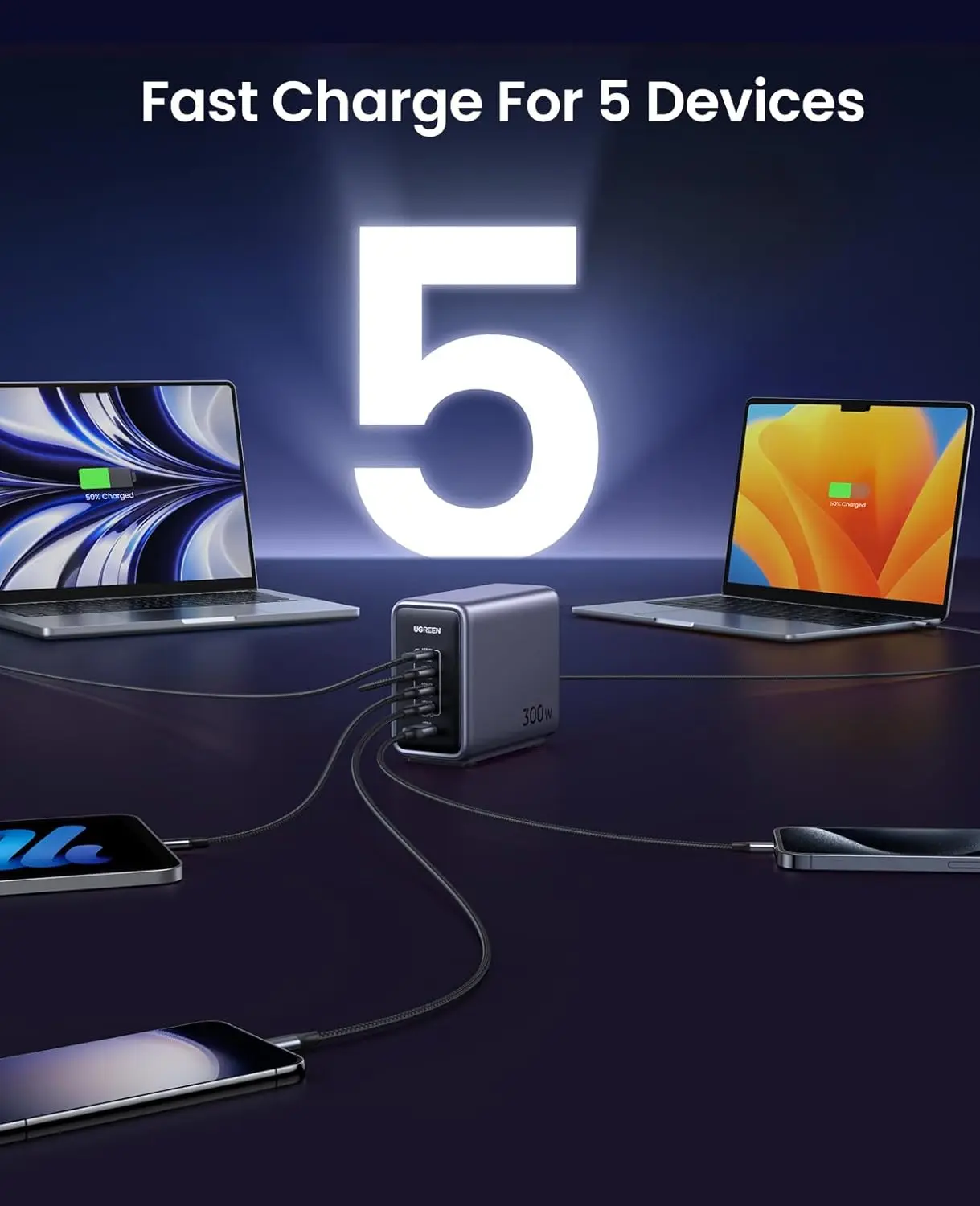 UGREEN CD333 Nexode 300W 5-Port GaN Desktop Fast Charger - 90903B - Image 3