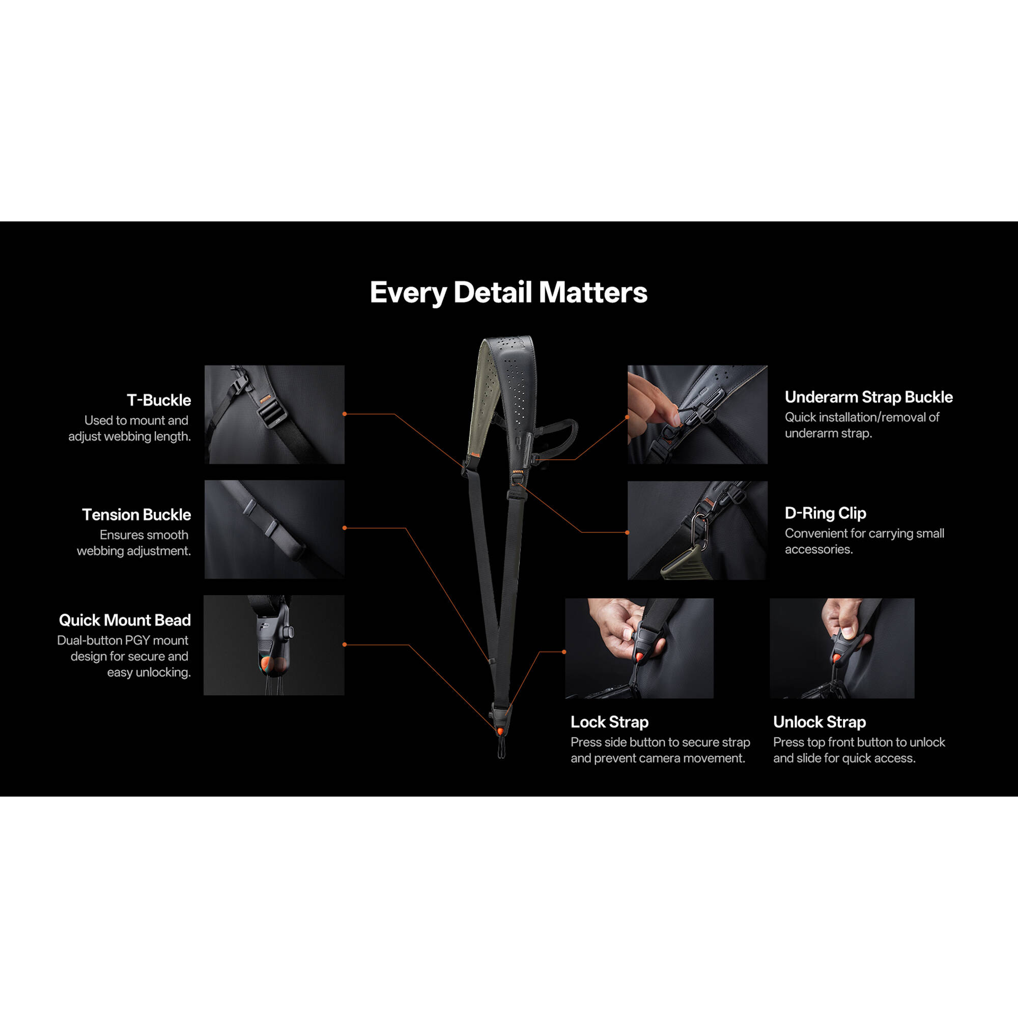 PGYTECH Camera Strap Pro-Midnight Black-P-CB-279 - Image 2