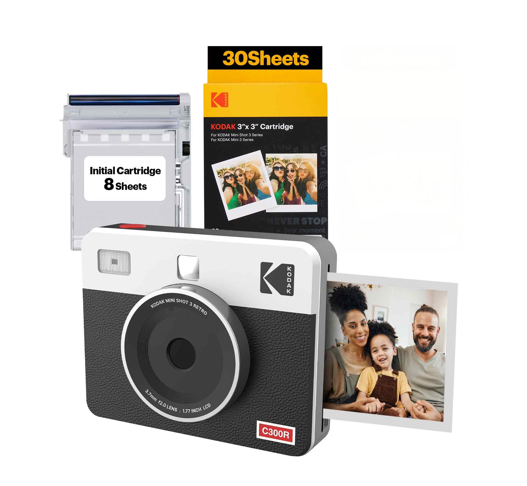 KODAK Mini Shot 3 Retro 4PASS 2-in-1 Instant Camera and Photo Printer (Initial 8 Sheets + 30 Sheets) (3" x 3") - White - Image 1
