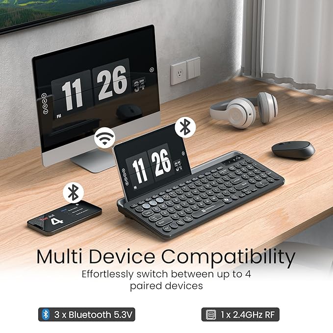 Portronics Bubble 3.0 Wireless Keyboard with Bluetooth + 2.4 GHz USB Receiver, Rechargeable Battery, Dual Height Adjustment - Image 3