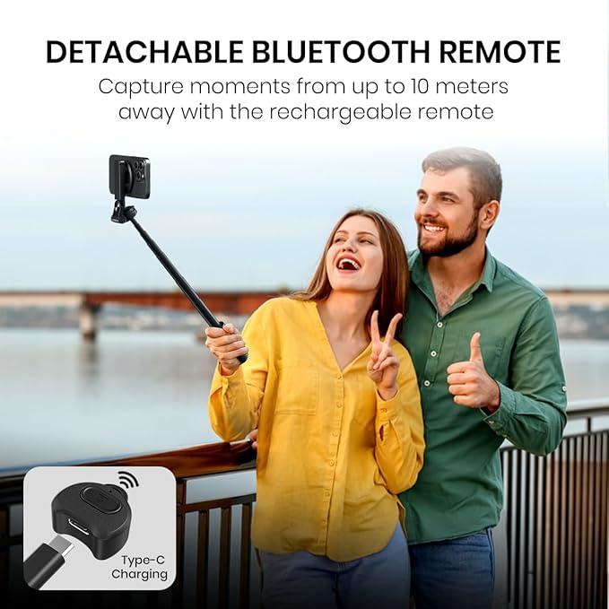 Portronics Lumistick Snap Magnetic Selfie Stick with Quadripod Stand,Detachable Bluetooth Remote, 360° Rotation,Includes Metal Ring - Image 4