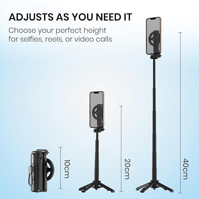 Portronics Lumistick Snap Magnetic Selfie Stick with Quadripod Stand,Detachable Bluetooth Remote, 360° Rotation,Includes Metal Ring - Image 2