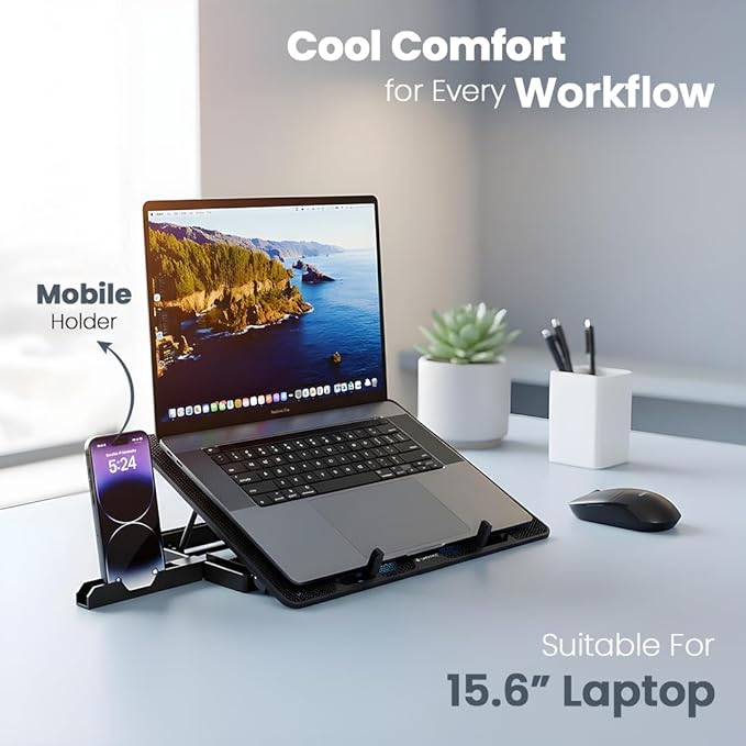 Lapcare Chillmate Powerful Laptop Cooler Pad with Dual 125mm Fans, Silent Operation Noiseless Fan, Dual USB Ports, 5 Step Retractable Stand - Image 4