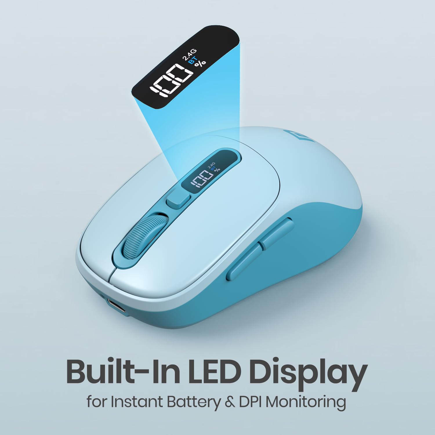 Portronics Toad 9 Wireless Bluetooth Mouse with Dual Wireless (BT + 2.4 GHz), Smart LED Display, Rechargeable Battery Upto 4800 Dpi Sensitivity(Blue) Portronics Toad 9 Wireless Bluetooth Mouse with Dual Wireless (BT + 2.4 GHz), Smart LED Display, Rechargeable Battery Upto 4800 Dpi Sensitivity(Blue) - Image 2