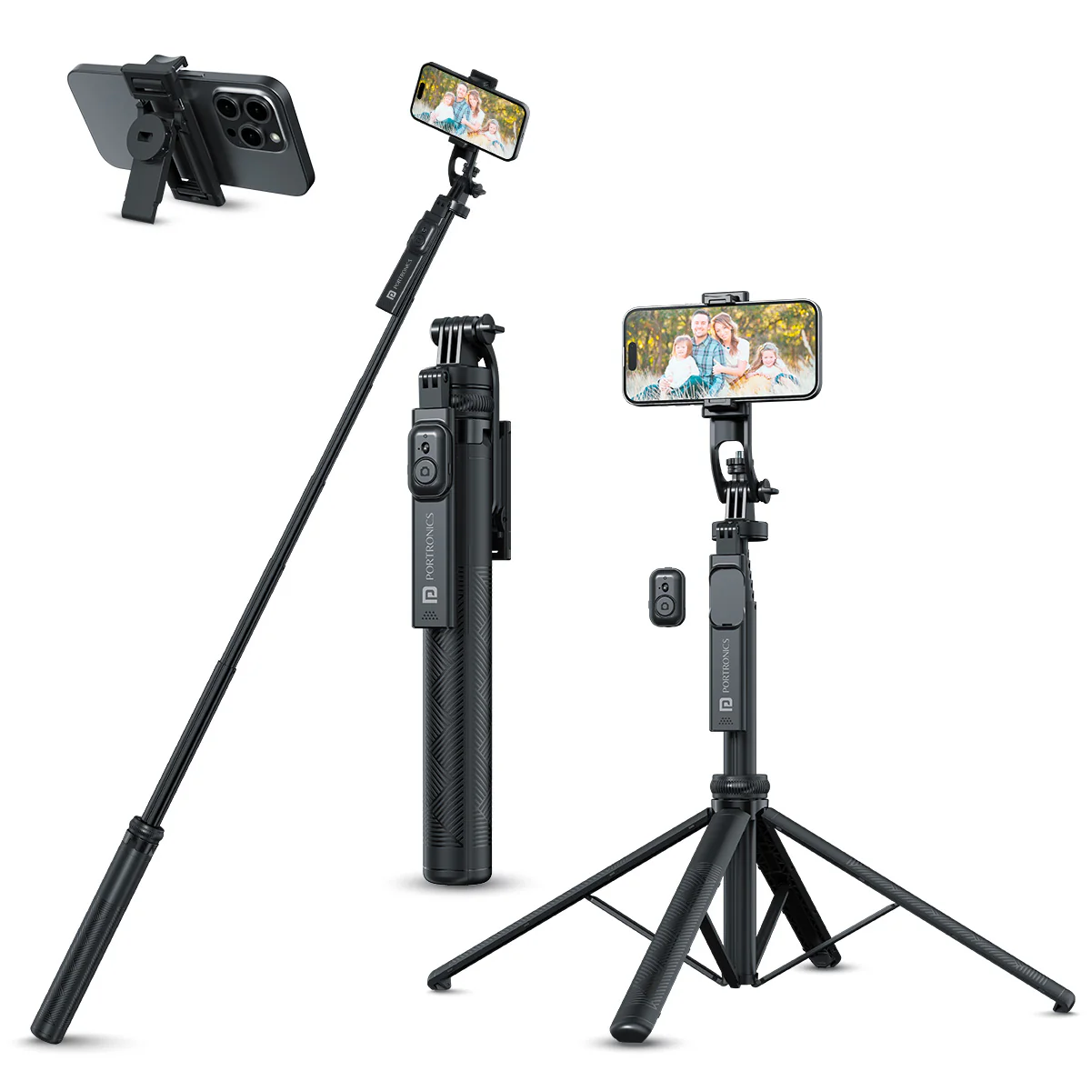 Portronics Lumistick 2 Portable Smart Selfie Stick with Upto 6ft. Tripod Stand, 3 in 1 Multifunctional Design, Detachable Bluetooth Remote Compatible - Image 1
