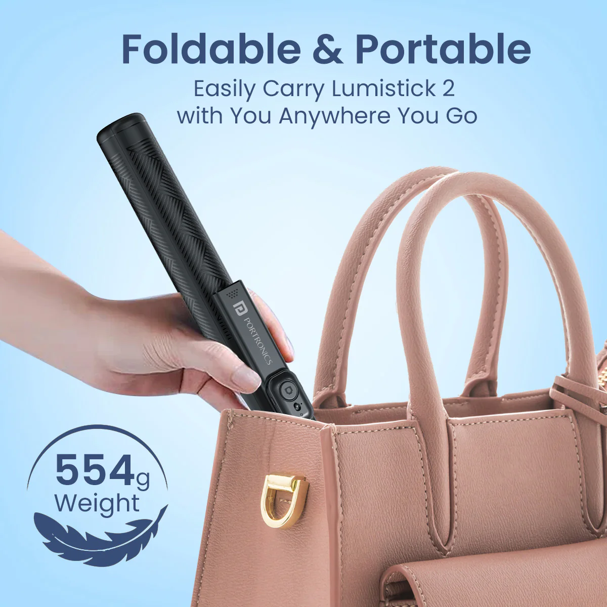 Portronics Lumistick 2 Portable Smart Selfie Stick with Upto 6ft. Tripod Stand, 3 in 1 Multifunctional Design, Detachable Bluetooth Remote Compatible - Image 5
