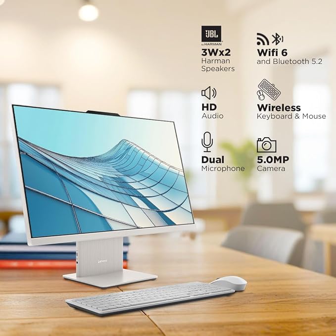 Lenovo AIO Ryzen 5 All-in-One Desktop (8GB RAM/512GB SSD/Win11 /Wireless Keyboard & Mouse) Colour	Cloud Grey - Image 2