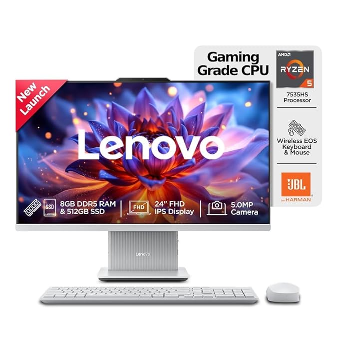 Lenovo AIO Ryzen 5 All-in-One Desktop (8GB RAM/512GB SSD/Win11 /Wireless Keyboard & Mouse) Colour	Cloud Grey - Image 5