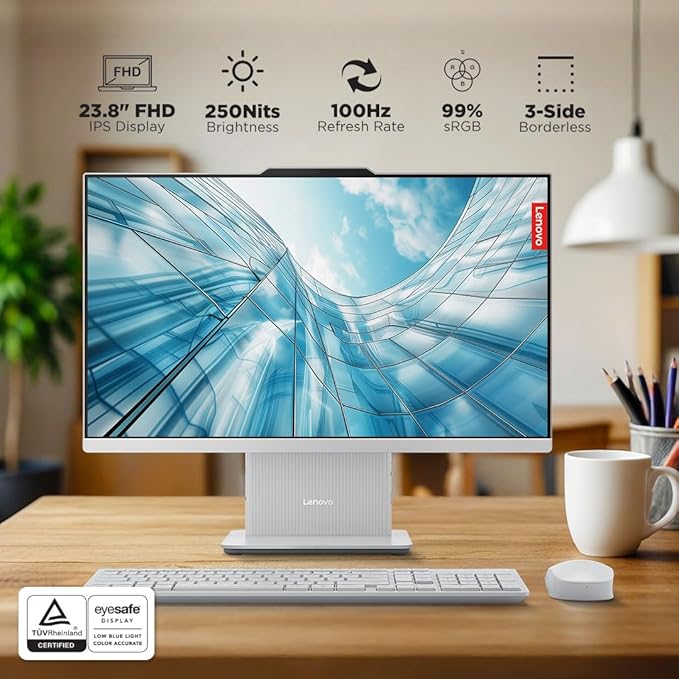 Lenovo AIO Ryzen 5 All-in-One Desktop (8GB RAM/512GB SSD/Win11 /Wireless Keyboard & Mouse) Colour	Cloud Grey - Image 1