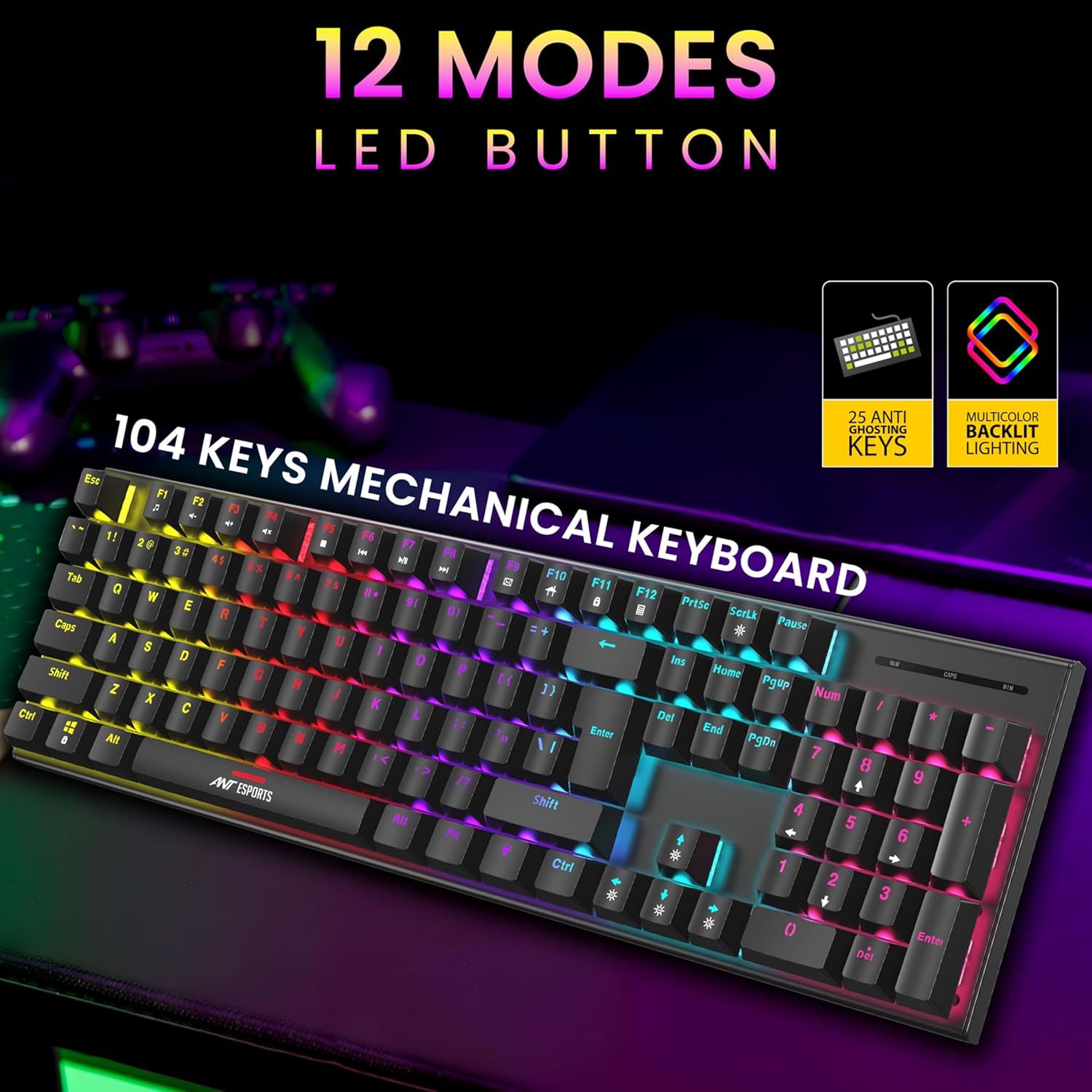 Ant Esports Thunder 30 Wired Mechanical Gaming Keyboard  Keys, 3600 DPI 7 Colour Mode Wired Gaming Mouse - Image 1