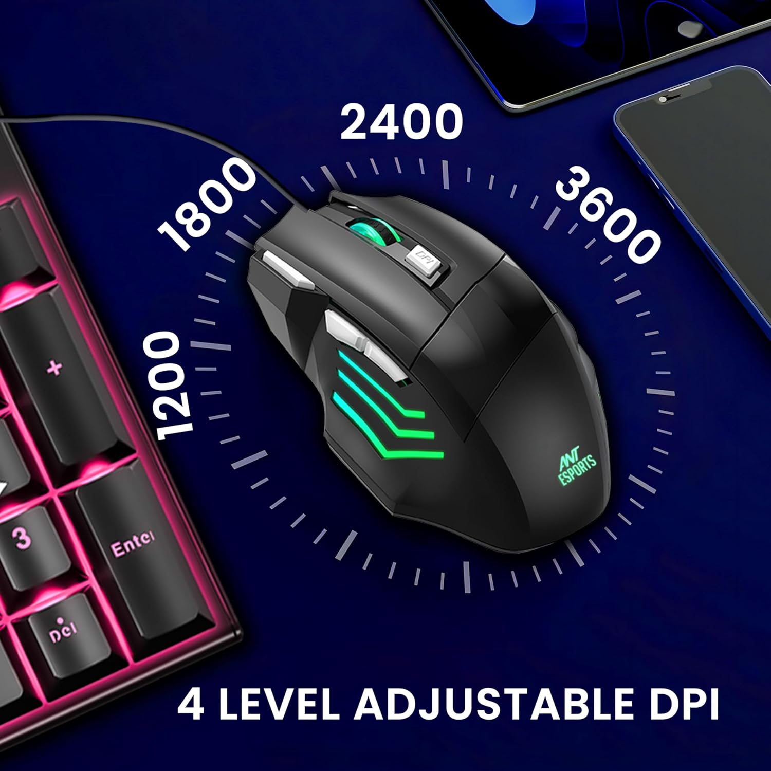 Ant Esports Thunder 30 Wired Mechanical Gaming Keyboard  Keys, 3600 DPI 7 Colour Mode Wired Gaming Mouse - Image 2