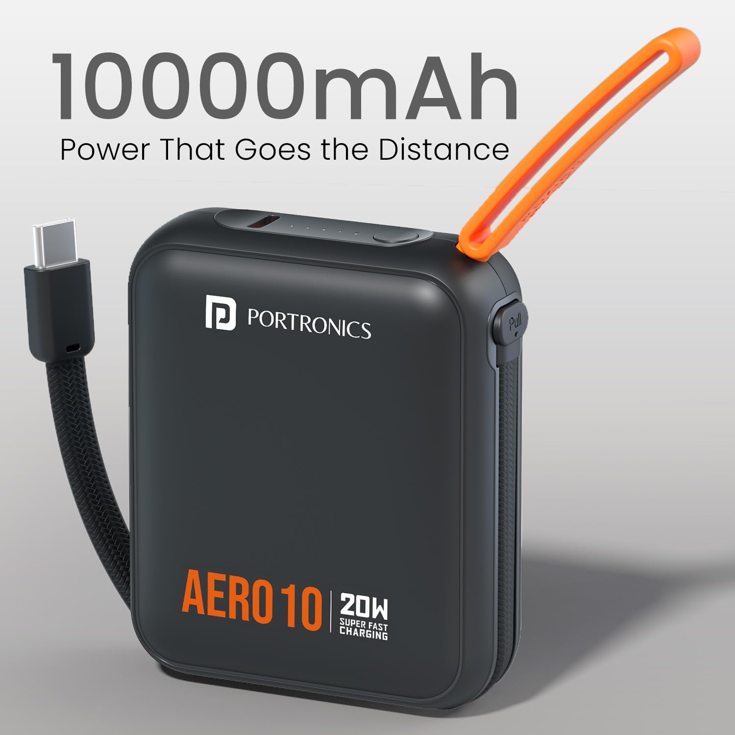 Portronics Aero 10 10000 mAh 20W Fast Charging Mini Power Bank with Detachable Type C Cable, Type C PD Input/Output Port Light Weight (Black) Portronics Aero 10 10000 mAh 20W Fast Charging Mini Power Bank with Detachable Type C Cable, Type C PD Input/Output Port Light Weight (Black) - Image 3