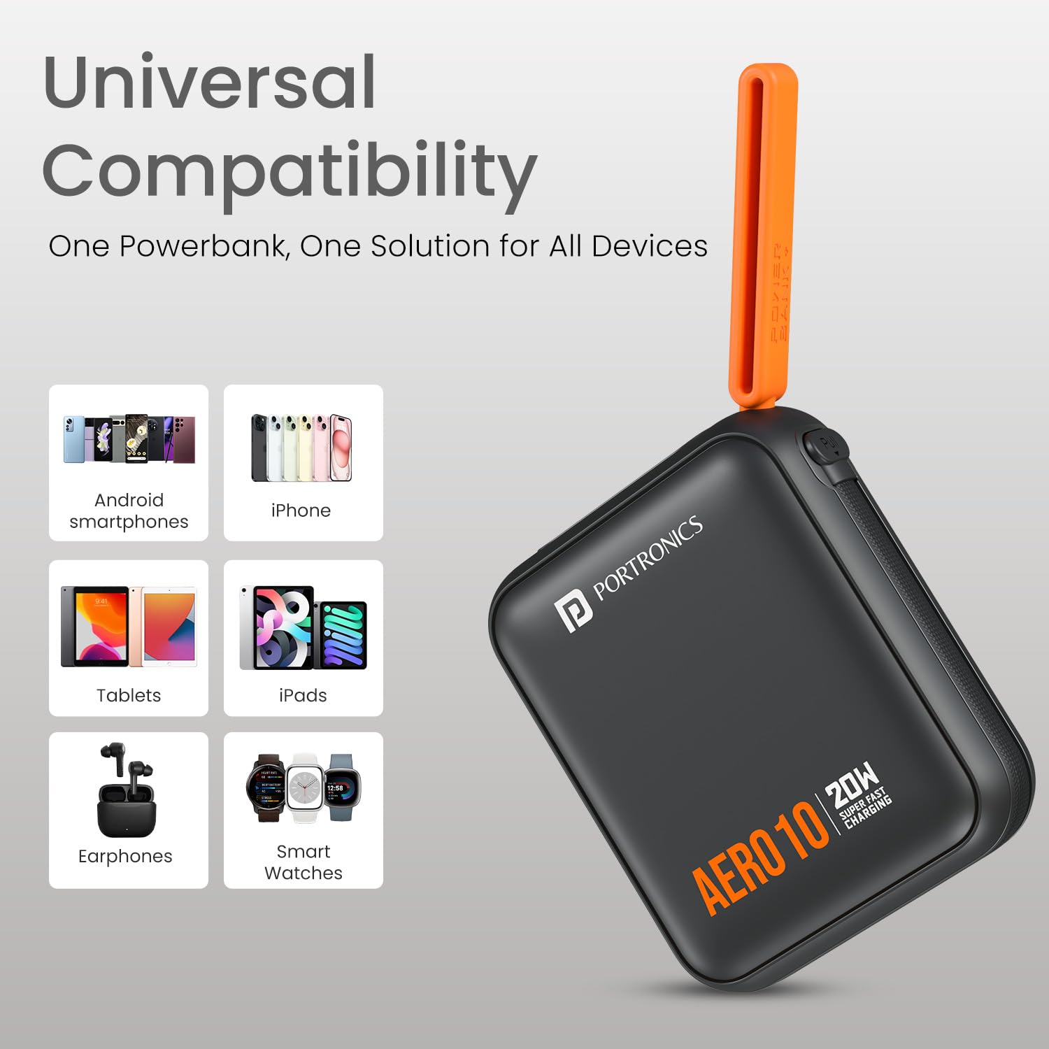 Portronics Aero 10 10000 mAh 20W Fast Charging Mini Power Bank with Detachable Type C Cable, Type C PD Input/Output Port Light Weight (Black) Portronics Aero 10 10000 mAh 20W Fast Charging Mini Power Bank with Detachable Type C Cable, Type C PD Input/Output Port Light Weight (Black) - Image 5
