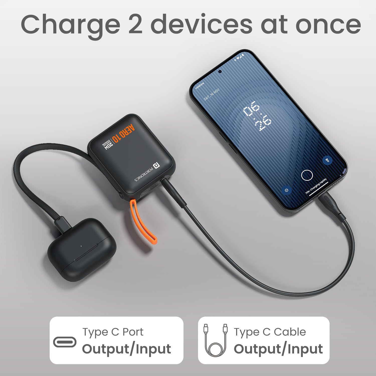 Portronics Aero 10 10000 mAh 20W Fast Charging Mini Power Bank with Detachable Type C Cable, Type C PD Input/Output Port Light Weight (Black) Portronics Aero 10 10000 mAh 20W Fast Charging Mini Power Bank with Detachable Type C Cable, Type C PD Input/Output Port Light Weight (Black) - Image 4