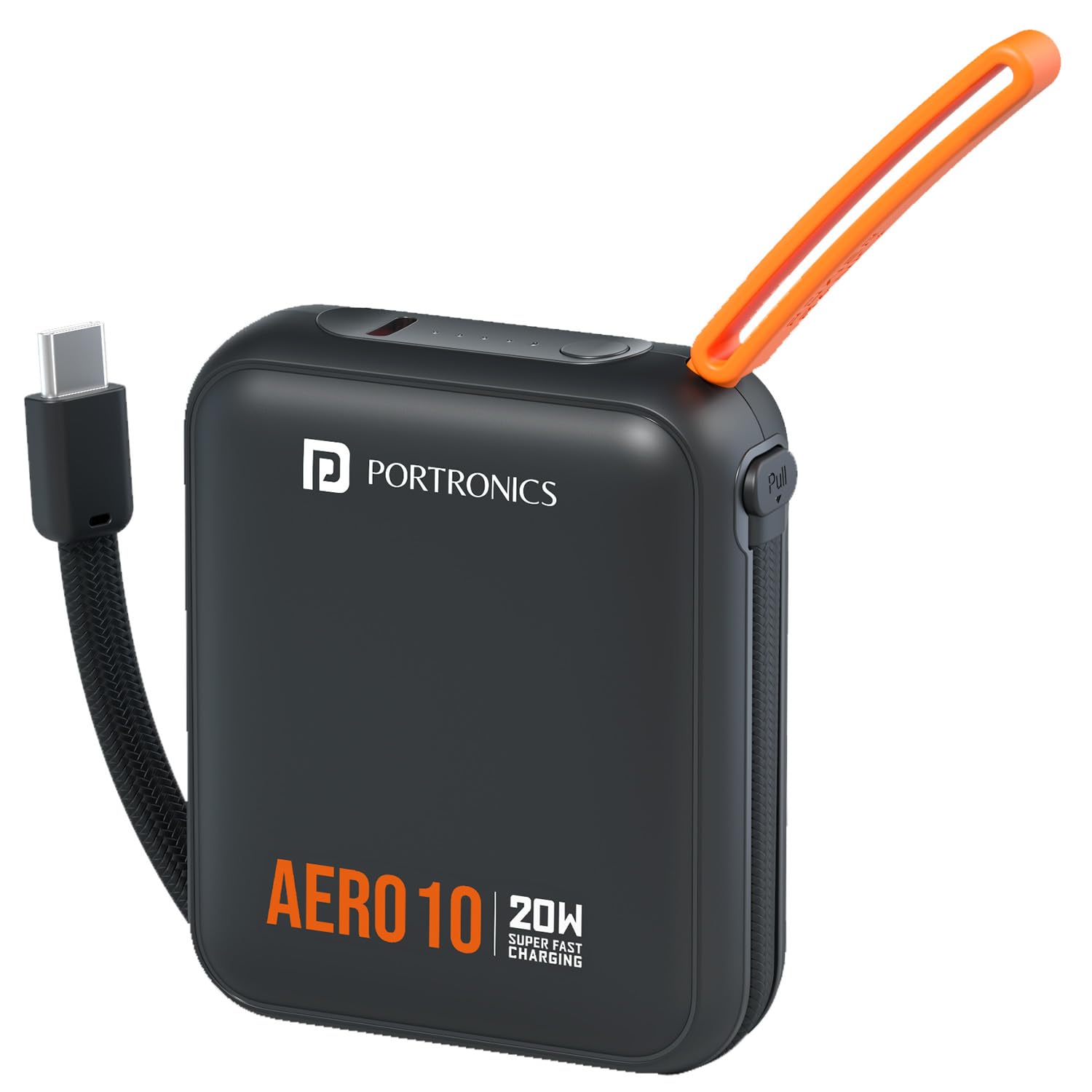 Portronics Aero 10 10000 mAh 20W Fast Charging Mini Power Bank with Detachable Type C Cable, Type C PD Input/Output Port Light Weight (Black) Portronics Aero 10 10000 mAh 20W Fast Charging Mini Power Bank with Detachable Type C Cable, Type C PD Input/Output Port Light Weight (Black) - Image 1