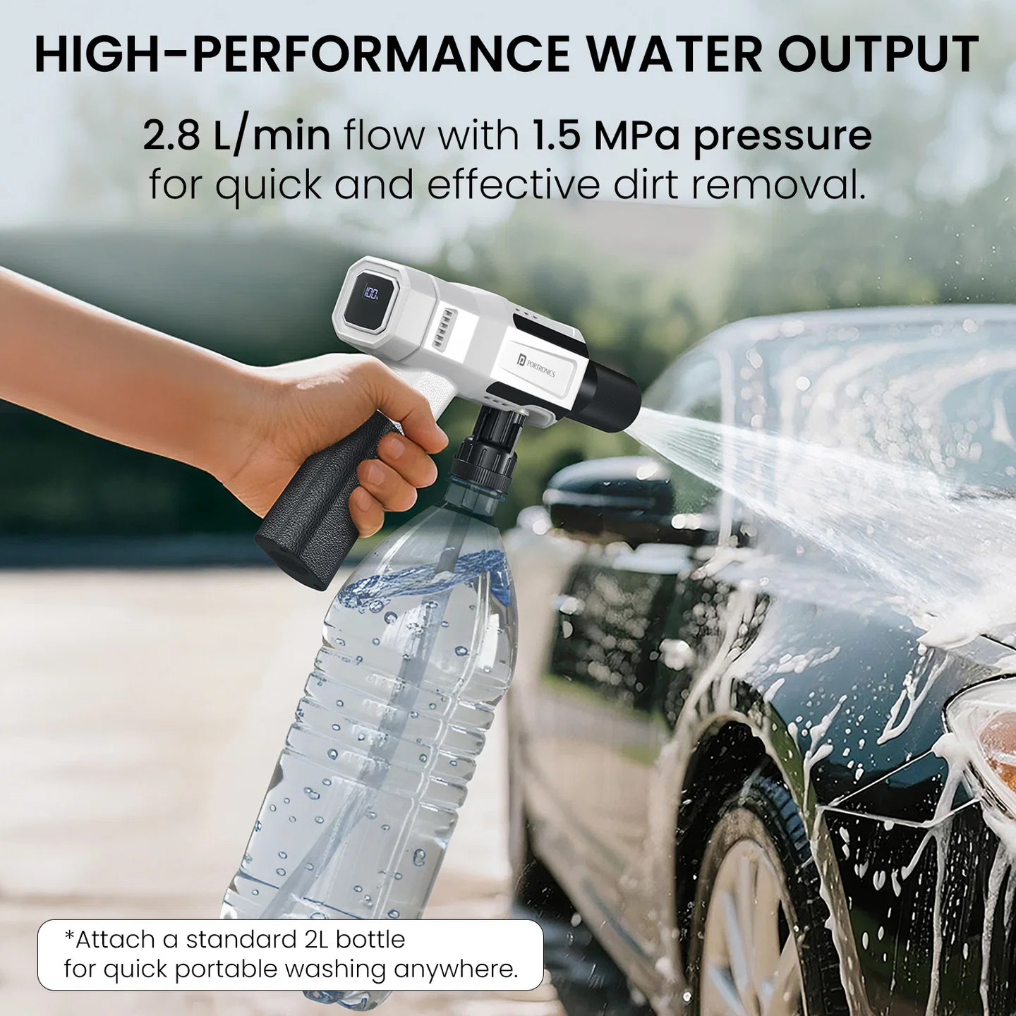 Portronics Torque X Cordless Pressure Washer Gun with 5-in-1 Rotating Nozzle High Speed Motor, Dual 4000mAh Batteries  Portable Car & Bike Washer - Image 4