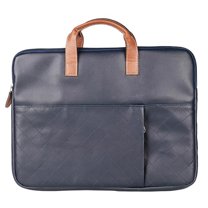 Portronics Encase 104  Laptops, PU Leather Office Bag with Trolley Strap  with Handle & Accessory Pockets, Office Laptop Bag/Case/Cover (Blue) - Image 1