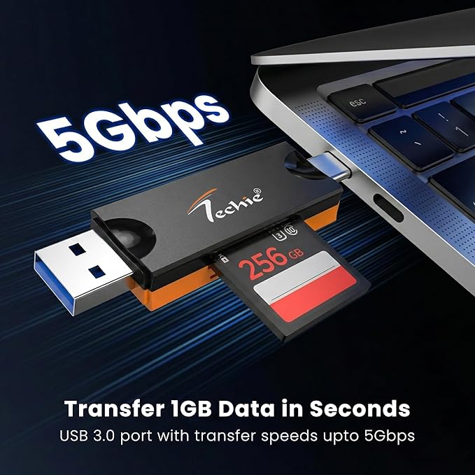 Techie 2 in 1 USB A and USB C Card Reader with SD and Micro SD Slots, Fast Data Transfer, Plug and Play for Laptop, MacBook, iPad Pro, Tablet, Camera Techie 2 in 1 USB A and USB C Card Reader with SD and Micro SD Slots, Fast Data Transfer, Plug and Play for Laptop, MacBook, iPad Pro, Tablet, Camera - Image 4