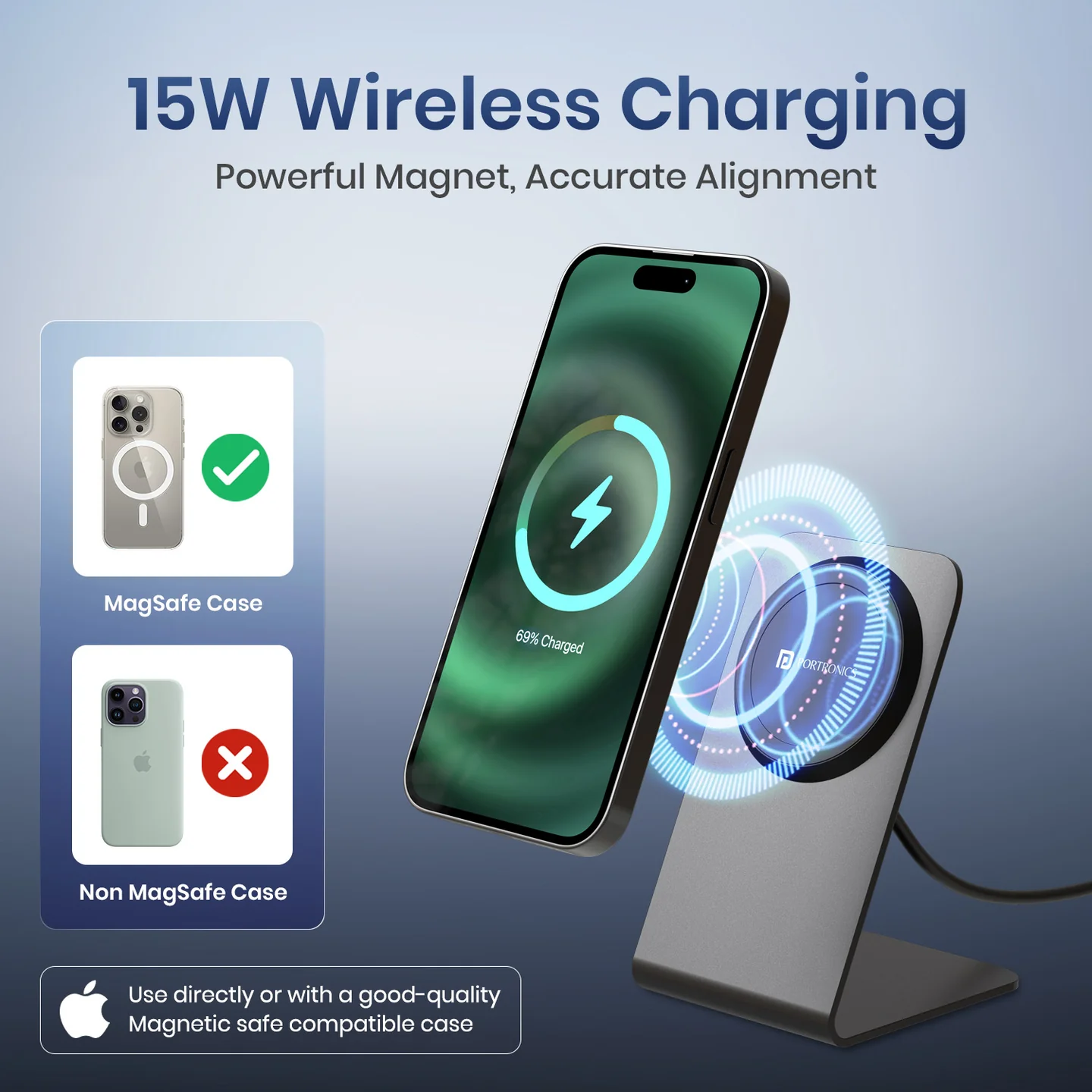 Portronics Flux 2 15W Qi2 Certified Fast Charging Wireless Charger, MagSafe Compatible, Best for 16/16 Plus/16 Pro/16 Pro Max, iPhone  (Black) - Image 2