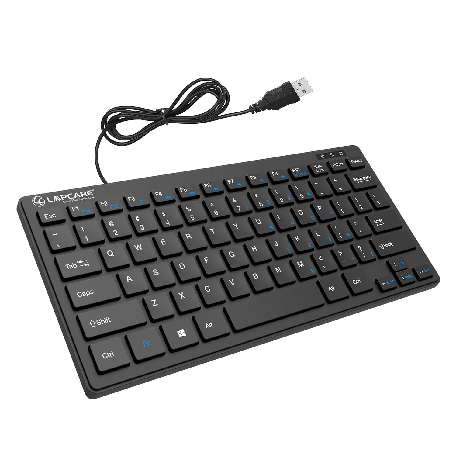LAPCARE D-Lite Black Mini Wired Keyboard – 87 Key Compact USB Keyboard with Multimedia Fn Keys, Quiet Chocolate Keycaps(Black) - Image 1