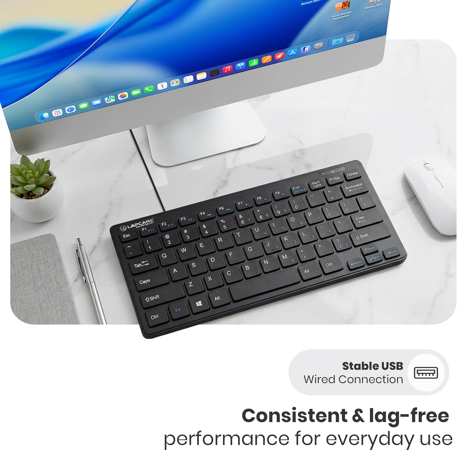 LAPCARE D-Lite Black Mini Wired Keyboard – 87 Key Compact USB Keyboard with Multimedia Fn Keys, Quiet Chocolate Keycaps(Black) - Image 2