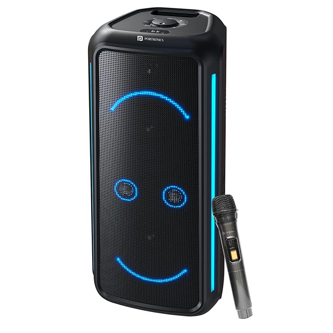 Portronics 250W Iron Beats 5 Prime Wireless Wheeled Party Speaker with Upto 6 Hours Playtime &  UHF Mic, Dual 8 Inch LED Lights,  (Black) - Image 2