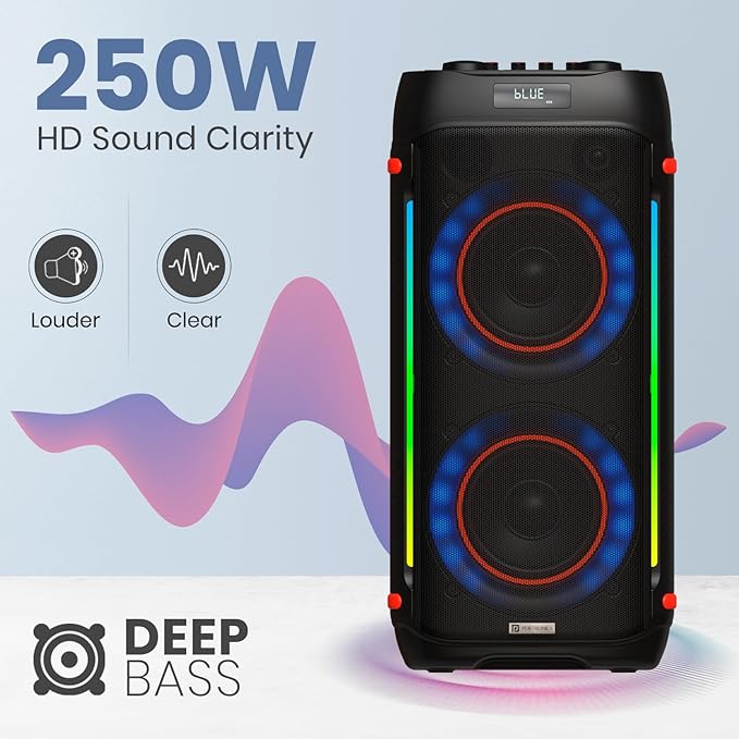 Portronics Iron Beats IV 250W Party Speaker with Dual 6" Subwoofer, Upto 4 HoursPlaytime, RGB LED Lights, Wireless Echo Control, Remote Control(Black) - Image 4