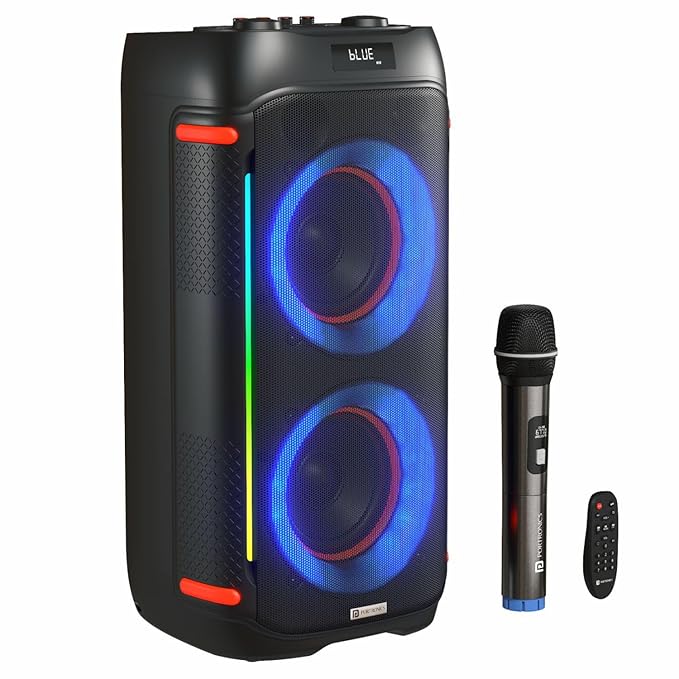 Portronics Iron Beats IV 250W Party Speaker with Dual 6" Subwoofer, Upto 4 HoursPlaytime, RGB LED Lights, Wireless Echo Control, Remote Control(Black) - Image 1