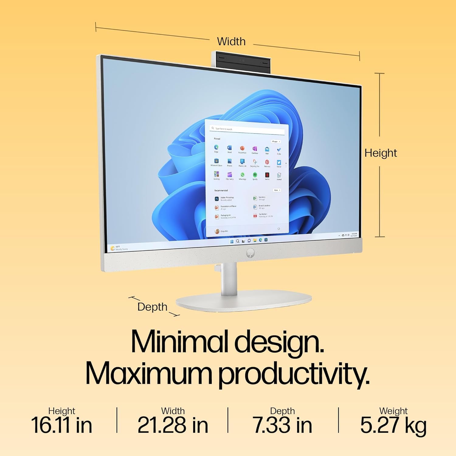 HP AIO AMD Ryzen 3 8GB LPDDR5, 512GB SSD (Win11,Office24) White Wireless Keyboard and Mouse Combo Colour White - Image 5