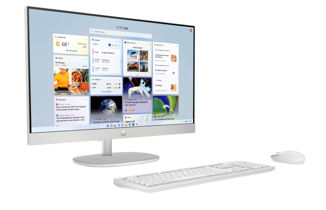 HP AIO AMD Ryzen 3 8GB LPDDR5, 512GB SSD (Win11,Office24) White Wireless Keyboard and Mouse Combo Colour White - Image 2