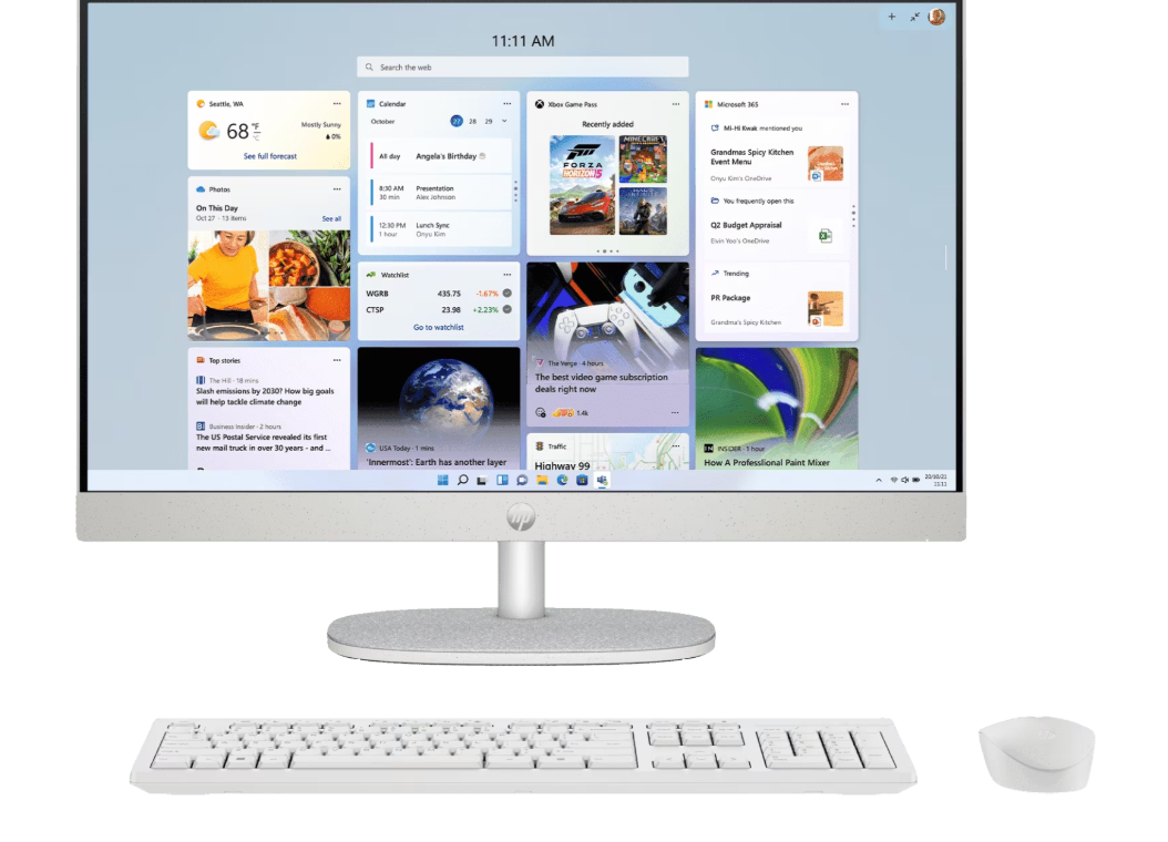 HP AIO AMD Ryzen 3 8GB LPDDR5, 512GB SSD (Win11,Office24) White Wireless Keyboard and Mouse Combo Colour White - Image 1