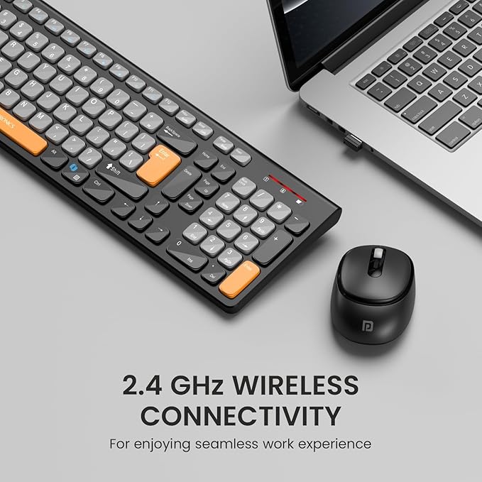 Portronics Key7 Combo Wireless Keyboard & Mouse USB Receiver Adjustable DPI (Up to 1600), 10M Key Life for PC, Laptop, Mac(Grey+Orange) - Image 2