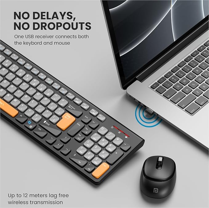 Portronics Key7 Combo Wireless Keyboard & Mouse USB Receiver Adjustable DPI (Up to 1600), 10M Key Life for PC, Laptop, Mac(Grey+Orange) - Image 3