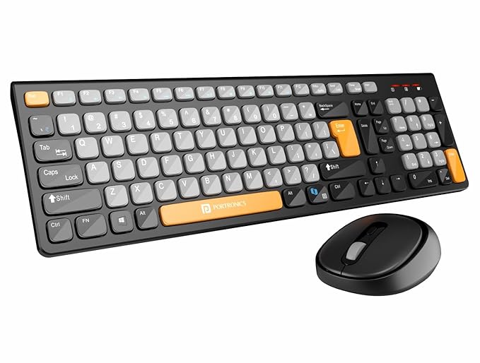 Portronics Key7 Combo Wireless Keyboard & Mouse USB Receiver Adjustable DPI (Up to 1600), 10M Key Life for PC, Laptop, Mac(Grey+Orange) - Image 1