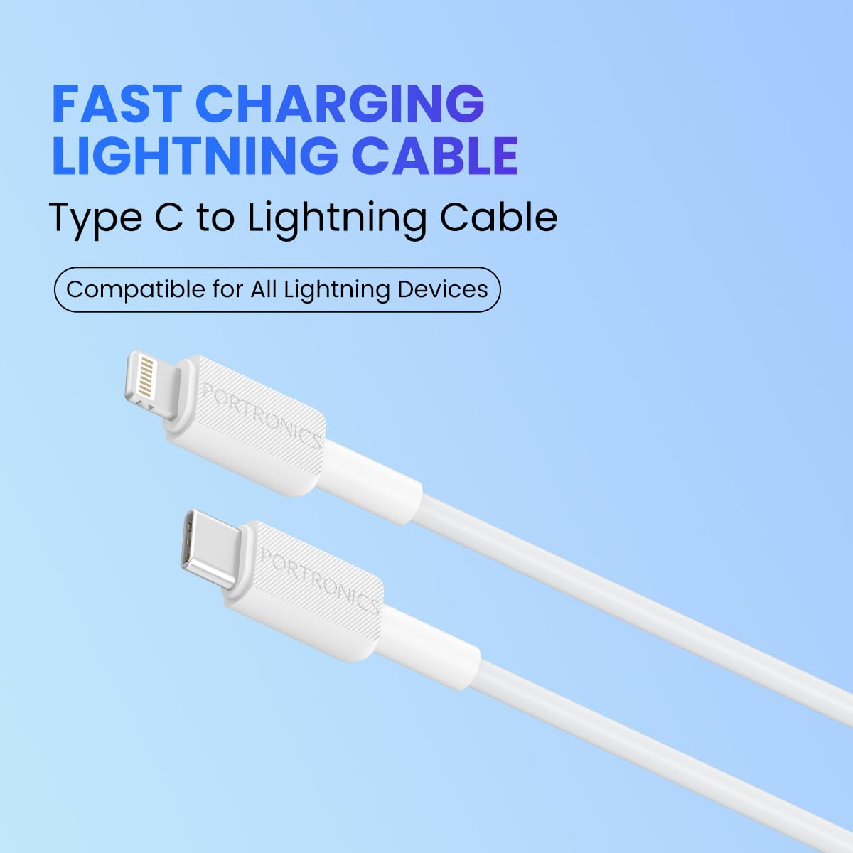 Portronics Konnect Link CL 27 W Type C to 8PIN Cable, 480Mbps Data Sync, Compatible with All Lightning Devices 1M Length(White) - Image 2