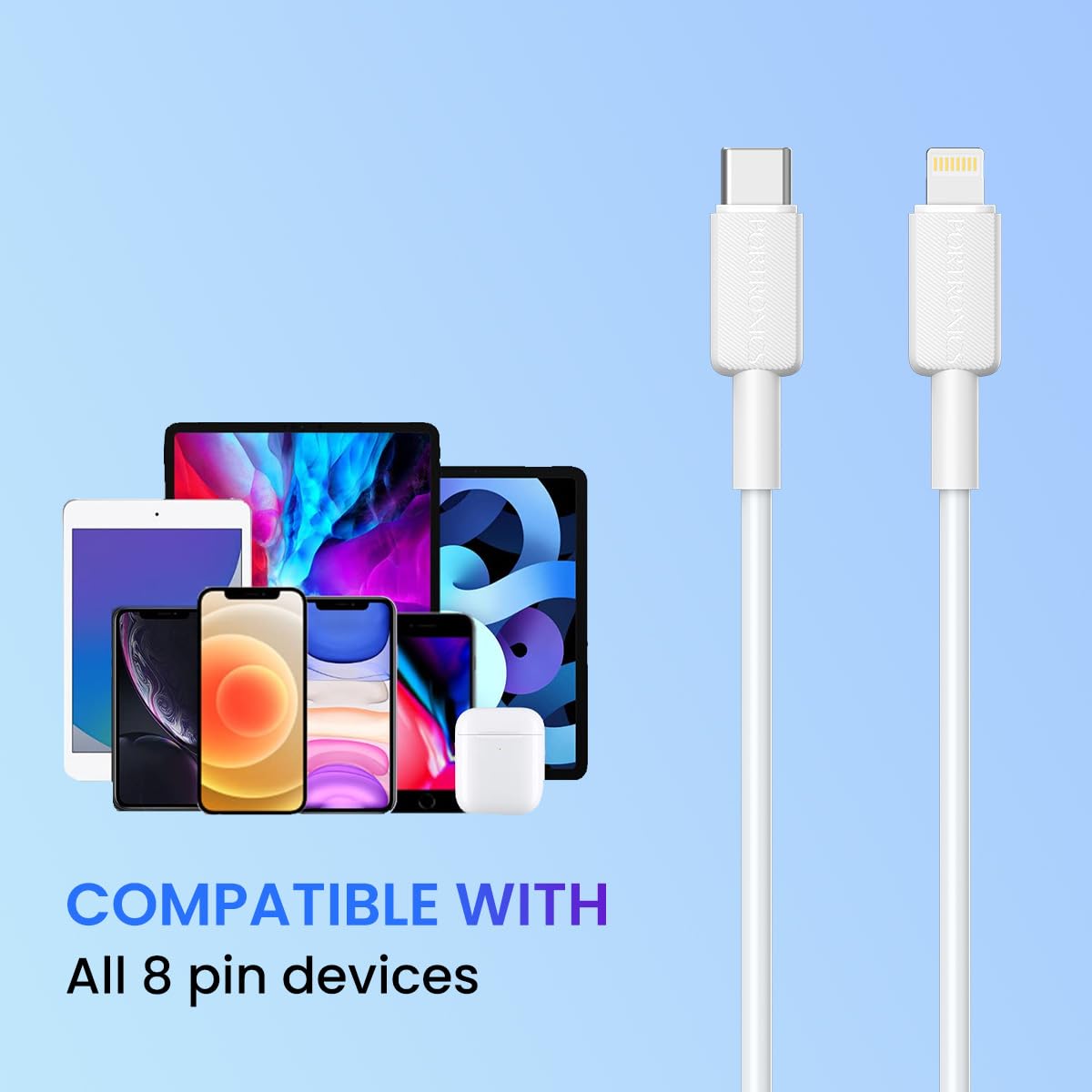 Portronics Konnect Link CL 27 W Type C to 8PIN Cable, 480Mbps Data Sync, Compatible with All Lightning Devices 1M Length(White) - Image 5