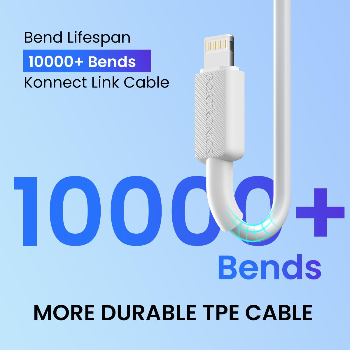 Portronics Konnect Link CL 27 W Type C to 8PIN Cable, 480Mbps Data Sync, Compatible with All Lightning Devices 1M Length(White) - Image 3