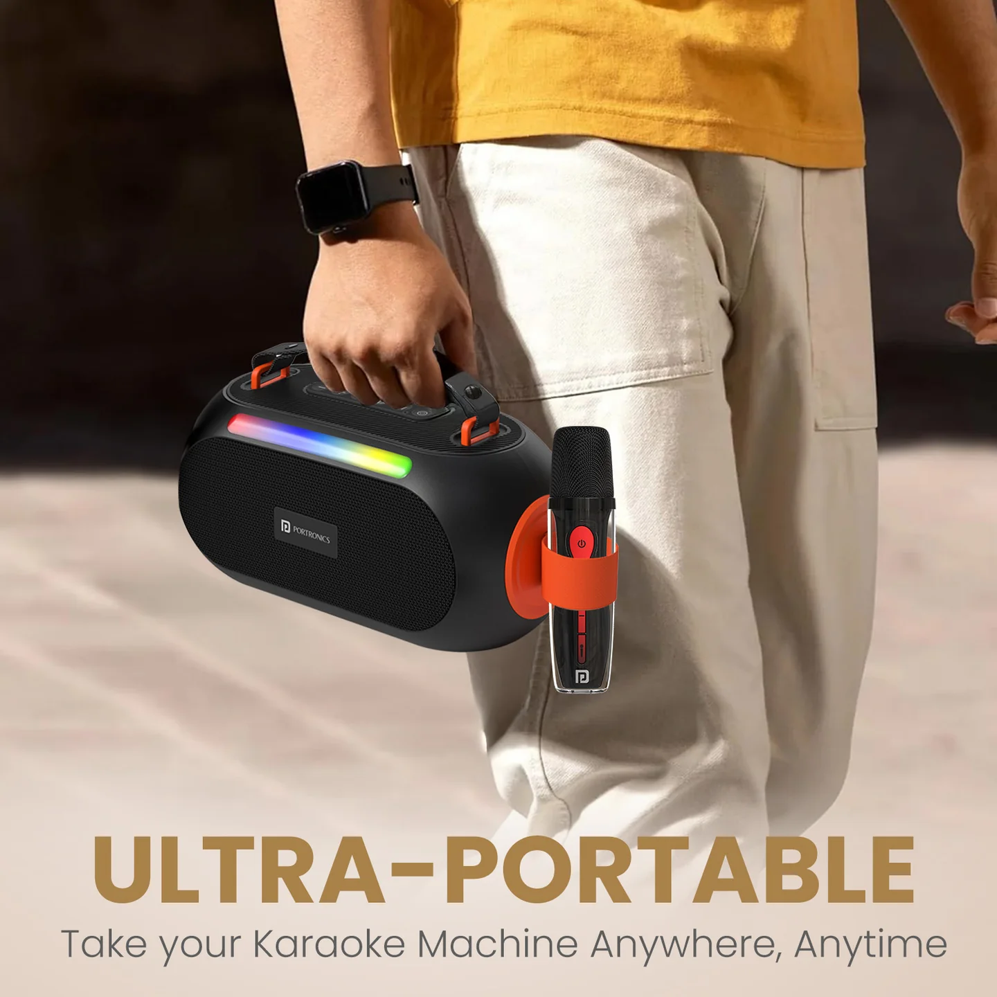 Portronics 25W Apollo 20 Wireless Bluetooth Portable Speaker with Dual Wireless Karaoke Mic, 5 Hour Playtime, RGB LED Light, Bluetooth - Image 5