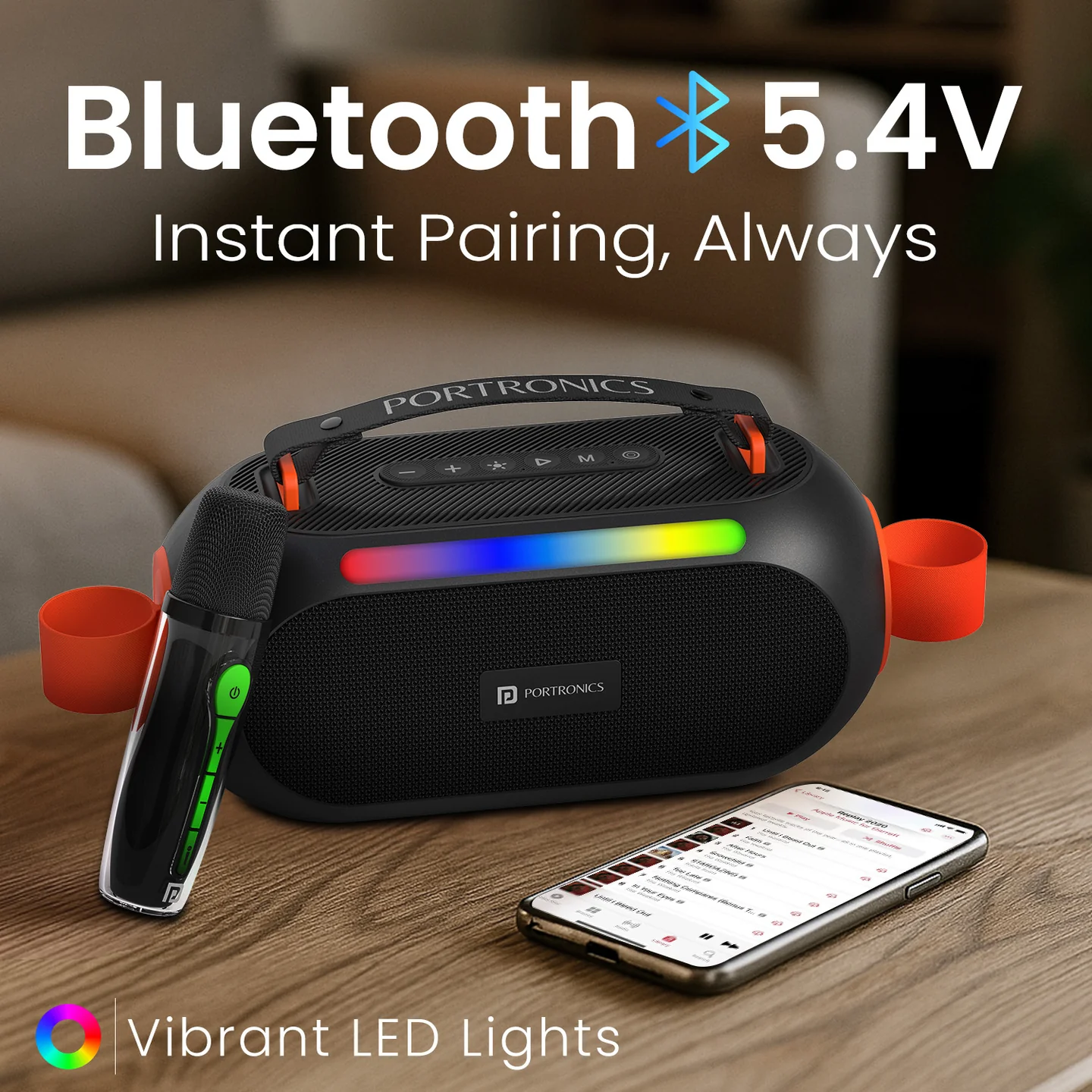 Portronics 25W Apollo 20 Wireless Bluetooth Portable Speaker with Dual Wireless Karaoke Mic, 5 Hour Playtime, RGB LED Light, Bluetooth - Image 4