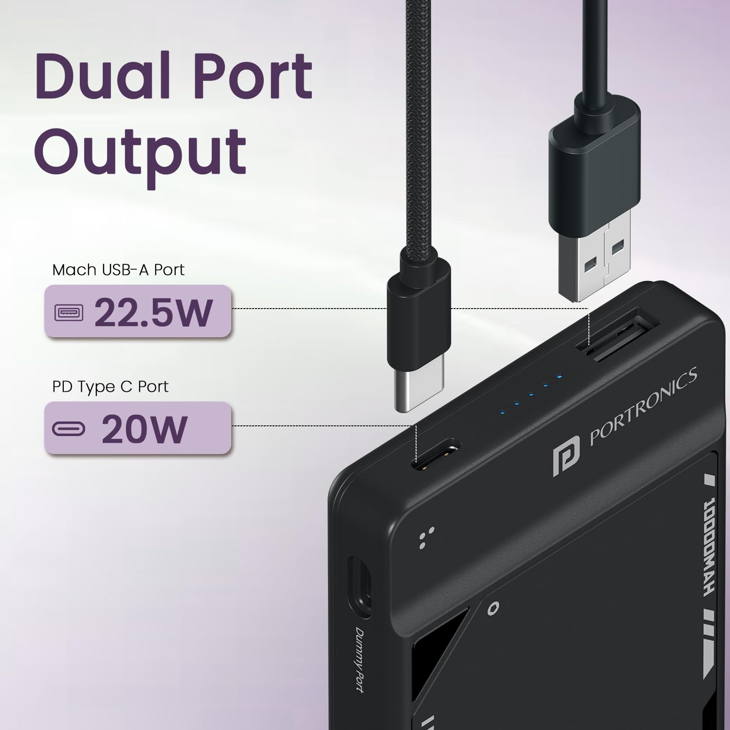 Portronics Luxcell Uno 10K 10000 mAh Fast Charging Power Bank with Detachable Type C Cable, Ultra Slim Power Bank Type C (Black) Portronics Luxcell Uno 10K 10000 mAh Fast Charging Power Bank with Detachable Type C Cable, Ultra Slim Power Bank Type C (Black) - Image 5