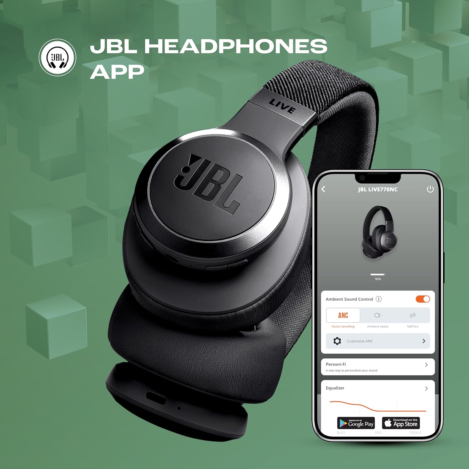JBL Live 770NC Wireless Over Ear Headphones with True Adaptive Noise Cancelling Multipoint Connect, PersoniFi 2.0, Black - Image 6