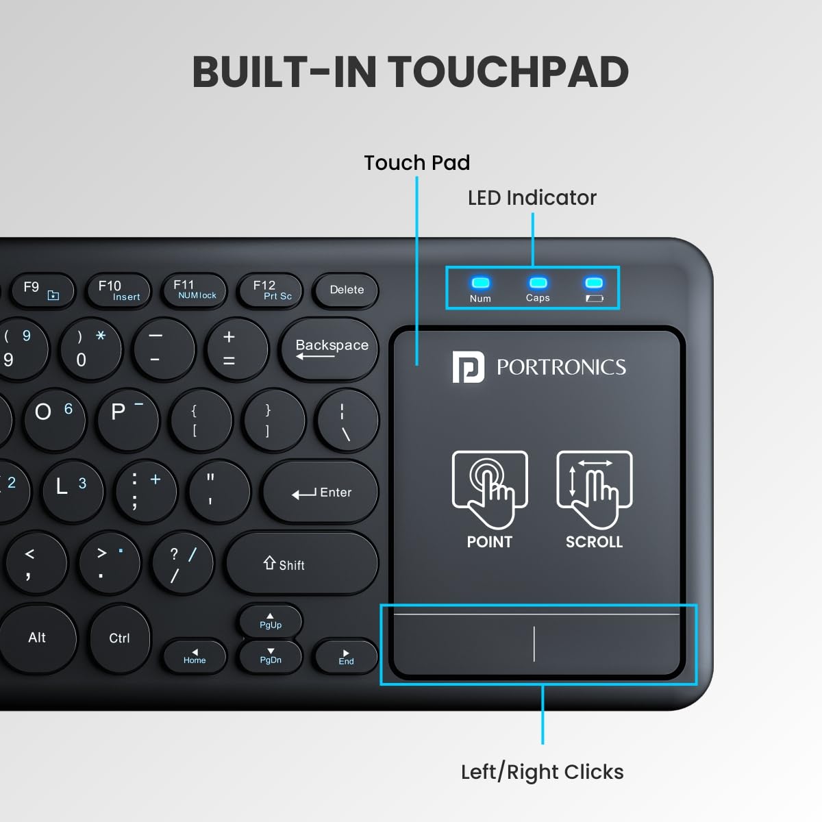 Portronics Bubble Pro Wireless Keyboard with Touchpad, Bluetooth & 2.4 GHz Dual Connectivity Connect Upto 2 Devices, Spill-Resistant Design (Black) - Image 3