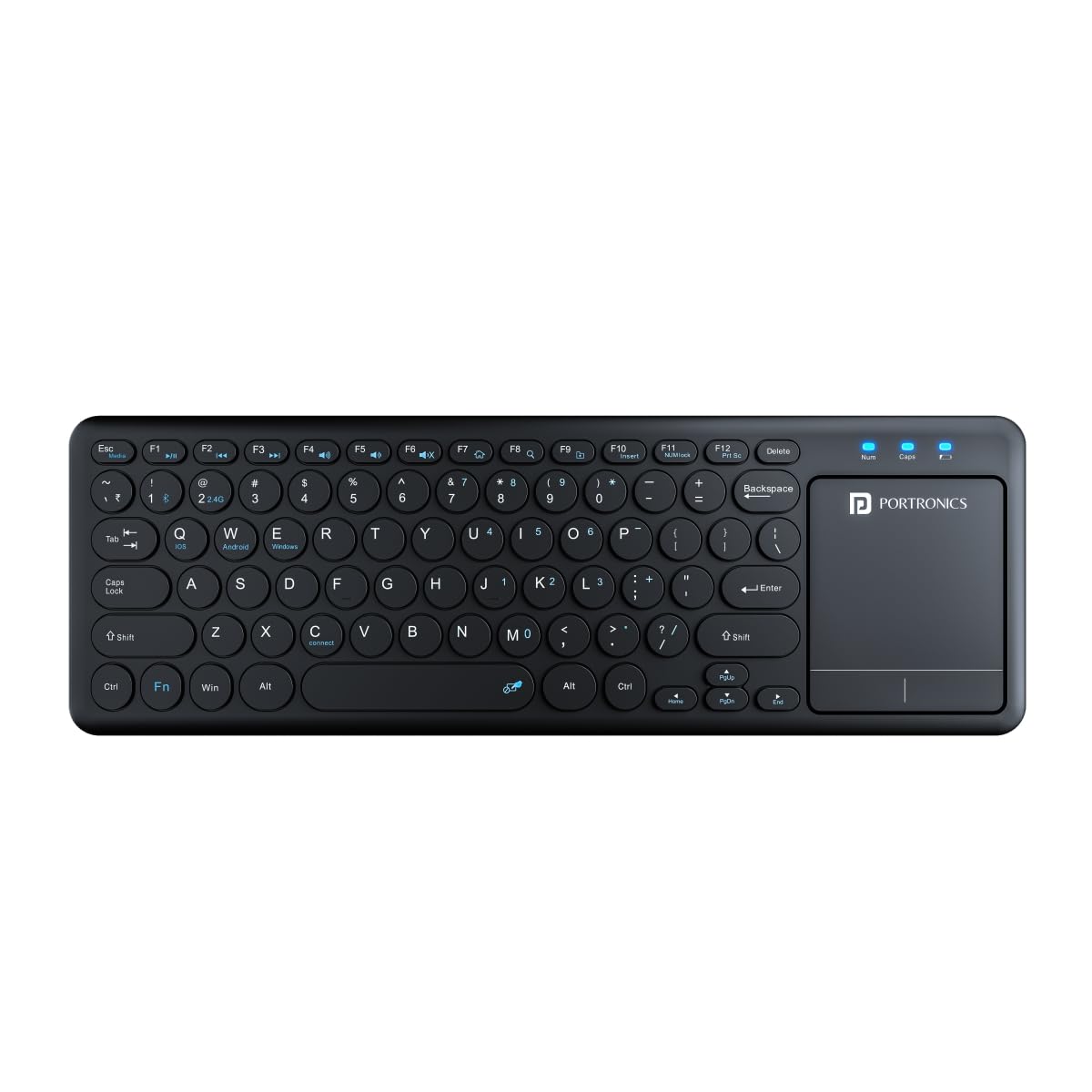 Portronics Bubble Pro Wireless Keyboard with Touchpad, Bluetooth & 2.4 GHz Dual Connectivity Connect Upto 2 Devices, Spill-Resistant Design (Black) - Image 1