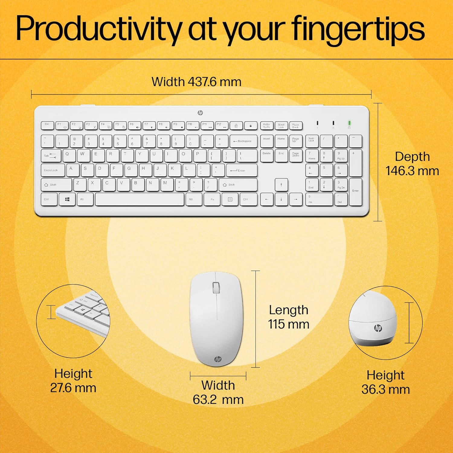 HP 230 Wireless Keyboard and Mouse Combo, 2.4GHz USB dongle, 1600 dpi, Windows PC Compatible, - Image 3
