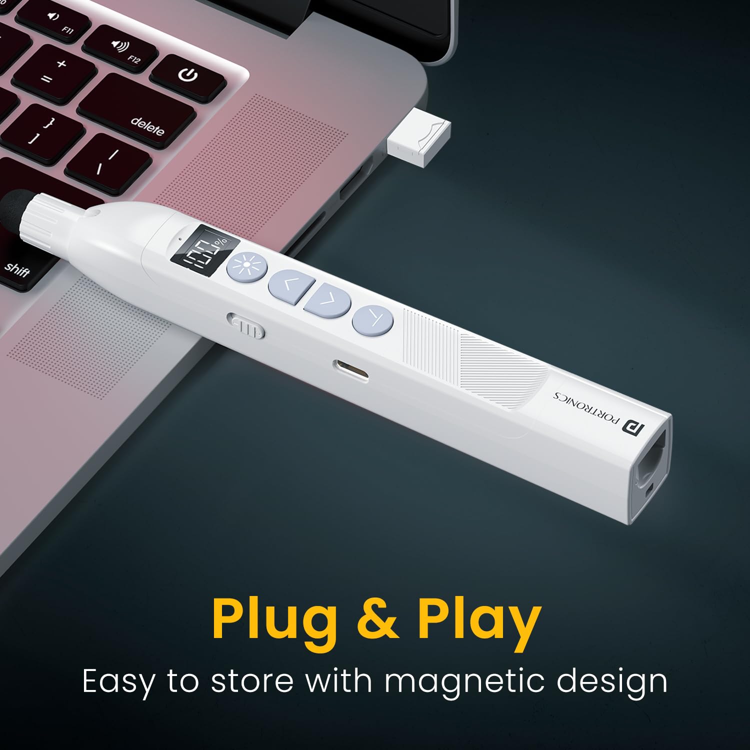 Portronics SlideMate 2 Wireless Presenter Remote with Rechargeable Battery, Slide Changer  USB Receiver Presentation Pen for Laptops & PC (White) - Image 2
