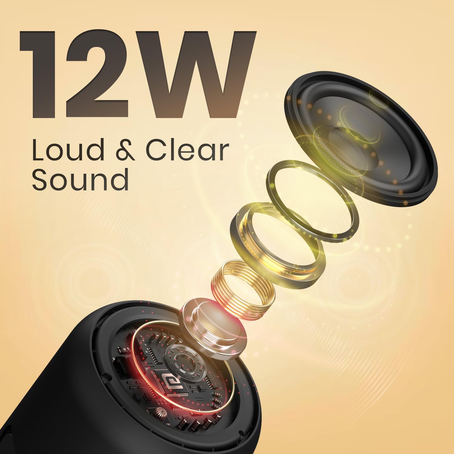 Portronics SoundDrum 1 12W TWS Portable Bluetooth Speaker with Powerful Bass, Bluetooth 5.3V, 360° Surround Sound, USB Drive (Black), - Image 3
