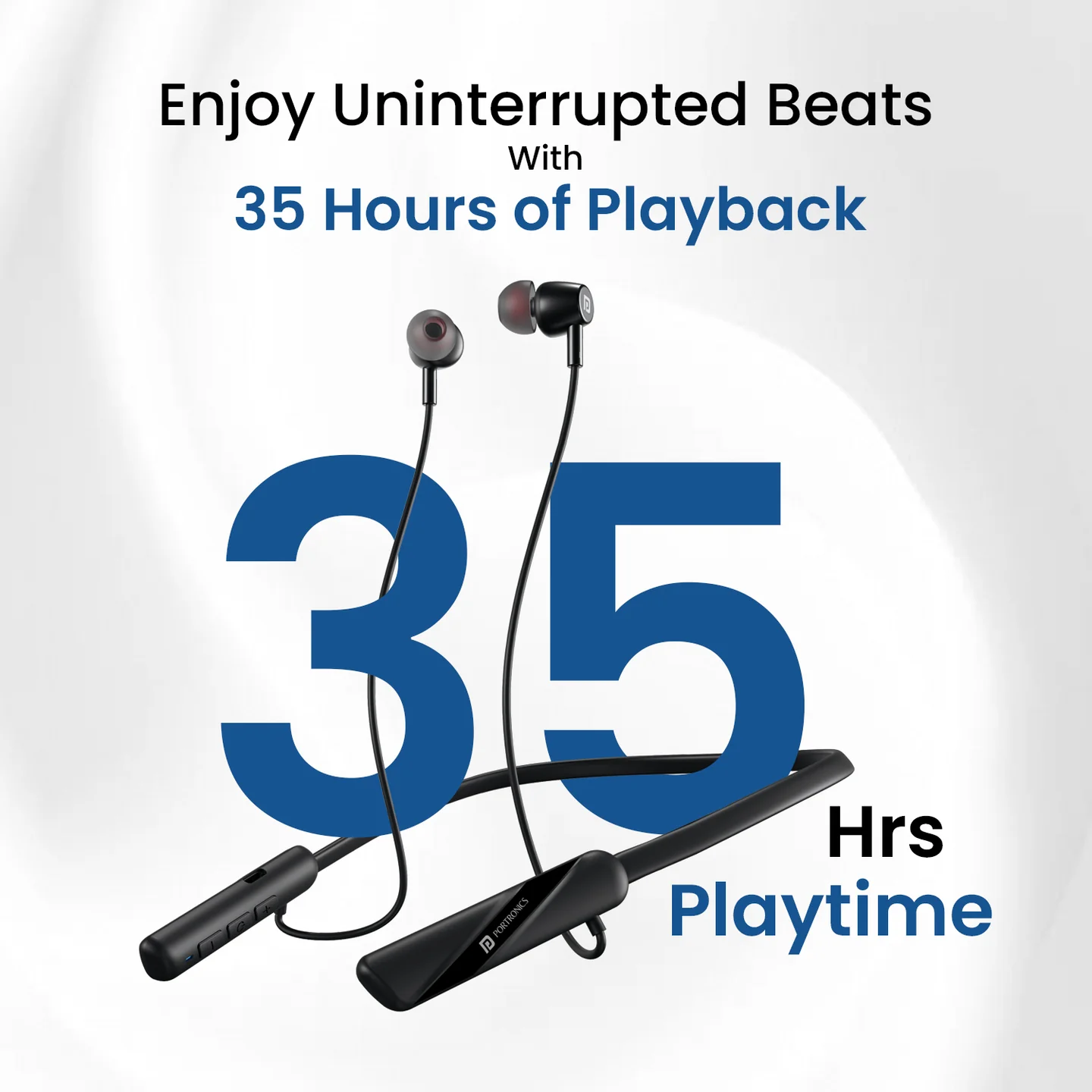 Portronics Harmonics Z10 in Ear Bluetooth Headphone with Mic, 35Hour Playtime,10mm Driver Type C Fast Charging(Black) Portronics Harmonics Z10 in Ear Bluetooth Headphone with Mic, 35Hour Playtime,10mm Driver Type C Fast Charging(Black) - Image 3